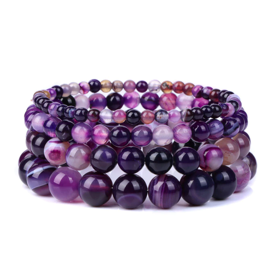 Bracelet Queen Agate rayée (Violet)