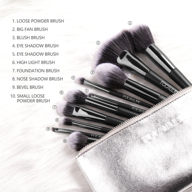 10 Pinceaux de Maquillage Professionnels + Étui
