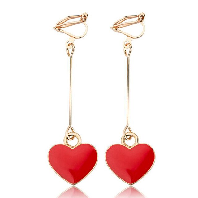 Boucles D'Oreilles Clip Drag Coração (4 Couleurs)