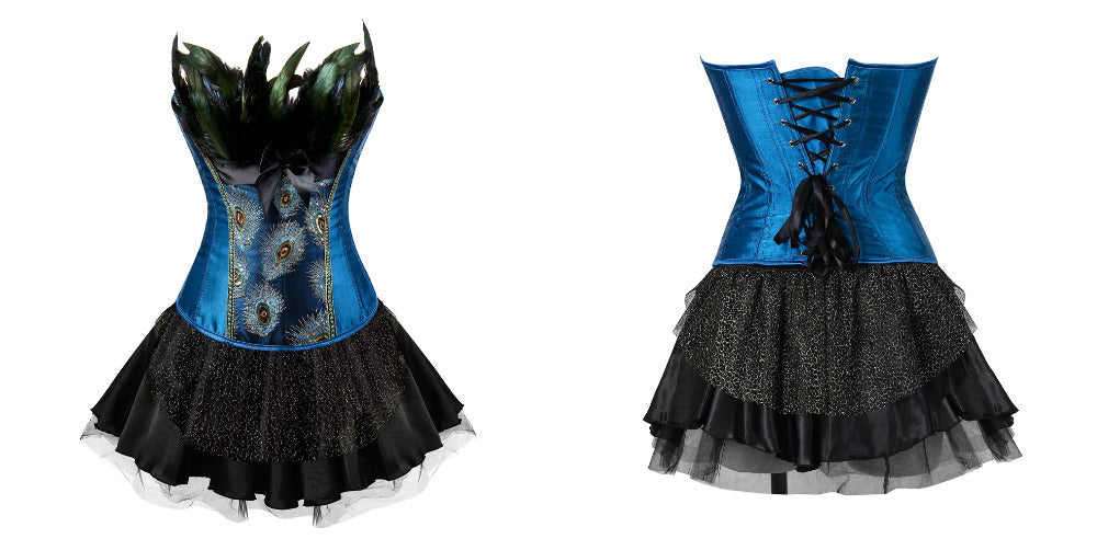 Robe Corset Drag Peacock (Top bleu / Jupe noire)